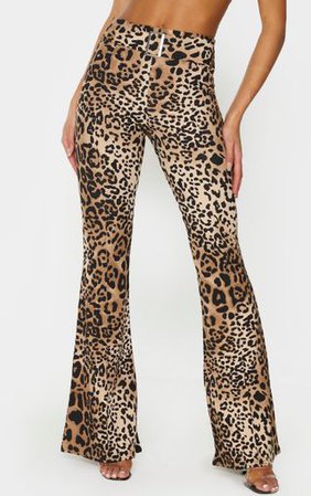 Leopard Print Scuba Pintuck Buckle Flared Trouser | PrettyLittleThing