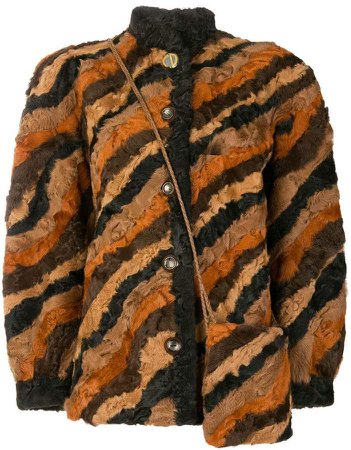 Pre-Owned patchwork shearling coat