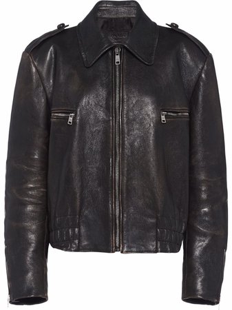 Prada Distressed Leather Jacket - Farfetch