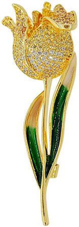 Amazon.com: Brooch Flowr Pins for Women Men Tulips Flower Green Leaf Goden Plated Crystal Diamond Rhinestone Broochees for Wedding Bridal Jewelry Yellow: Gateway