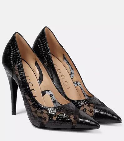 Python Effect Leather Pumps in Black - Gucci | Mytheresa