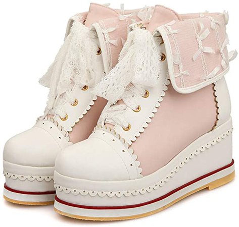 Pink Cute Lolita Boots Cosplay Brogue Wedge Boots | Boots