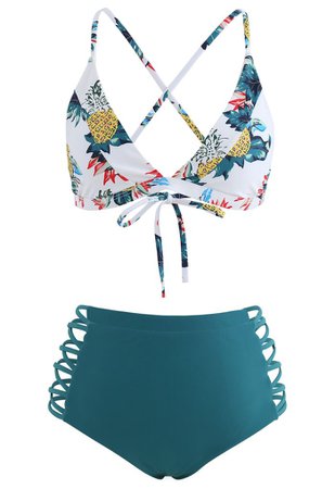 Tie Back Printed Crisscross High Waist Bikini Set - Retro, Indie and Unique Fashion