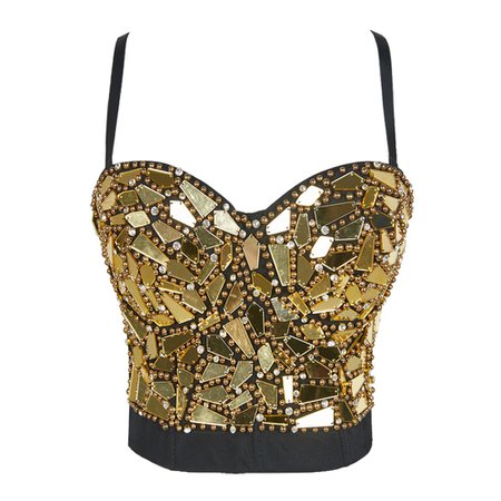 Gold rhinestone Bustier Sequin Cropped Tops