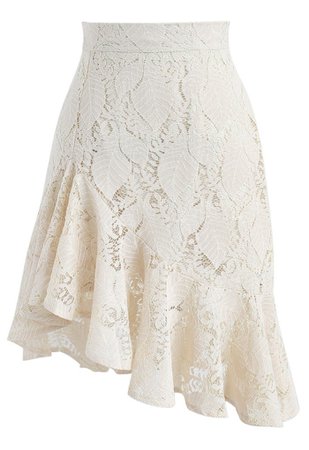 Paradisiacal Asymmetric Frill Hem Lace Skirt in Ivory - Skirt - BOTTOMS - Retro, Indie and Unique Fashion