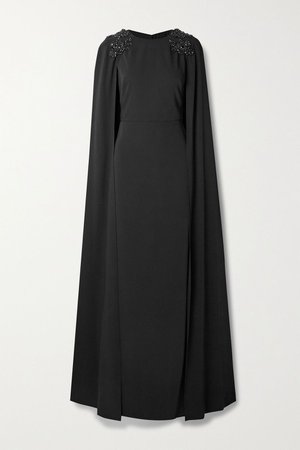 Black Cape-effect embellished crepe gown | Marchesa Notte | NET-A-PORTER