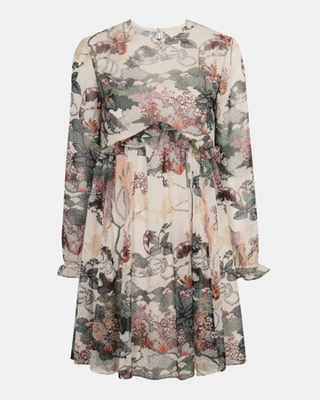 Willow ruffle detail long sleeved dress - Ivory | Dresses | Ted Baker UK