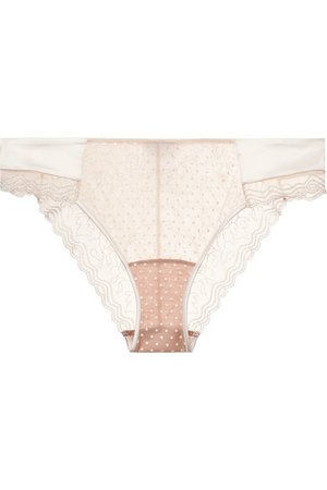 La Perla | Marble Mood satin-trimmed embroidered printed stretch-tulle briefs | NET-A-PORTER.COM