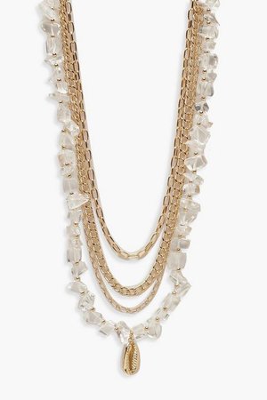 Clear Stone & Shell Layered Necklace | Boohoo