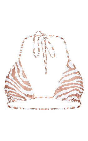 Brown Zebra String Padded Triangle Bikini Top | PrettyLittleThing USA