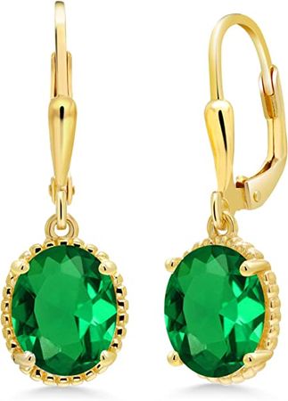 Amazon.com: Gem Stone King 18K Yellow Gold Plated Silver Green Simulated Emerald Dangle Earrings For Women (3.00 Cttw, Oval 9X7MM, 27MM Length): Clothing, Shoes & Jewelry
