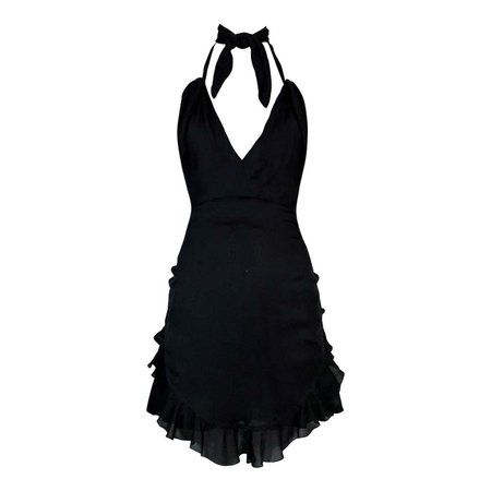 S/S 1992 Chanel Karl Lagerfeld Black Plunging Peplum Backless Mini Dress For Sale at 1stDibs