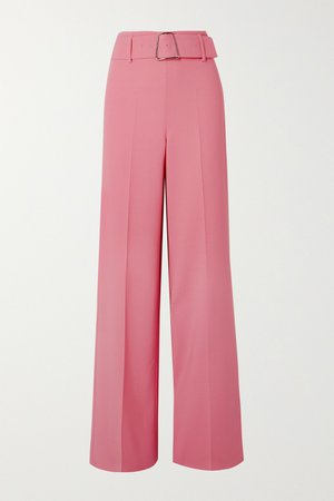 Pink Floriane belted wool-blend wide-leg pants | Akris | NET-A-PORTER
