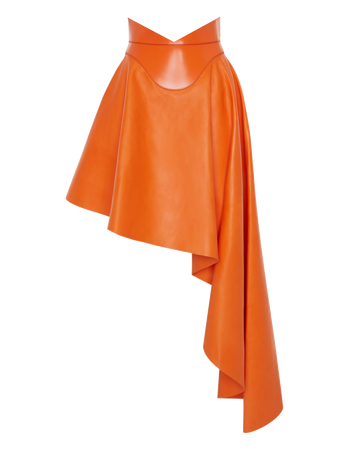 Alexander McQueen | Asymmetric Drape Leather Skirt in Sunset Orange (Dei5 edit)