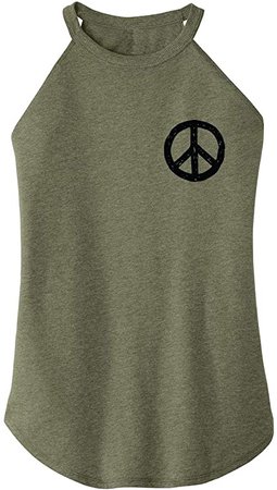 Ladies Tri-Blend Rocker Tank Top Peace Chest Print Peace & Love Tee Black Frost XS at Amazon Women’s Clothing store