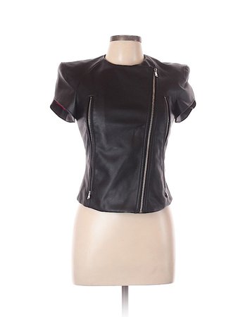 Zara Basic 100% Polyester Solid Grey Black Faux Leather Jacket Size M - 51% off | thredUP