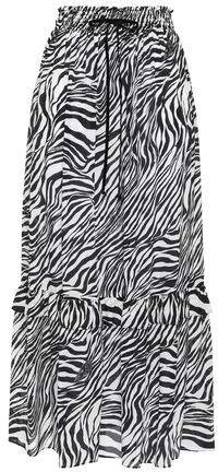 Tiered Zebra-print Silk Crepe De Chine Midi Skirt