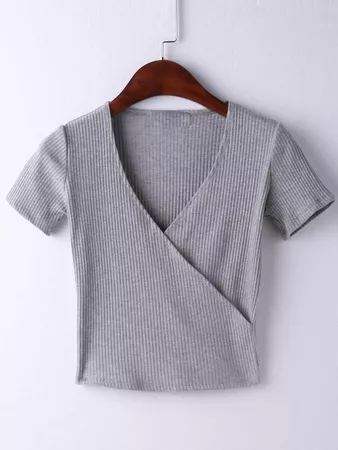 Gray Short Sleeve Cross V Neck T-shirt | SHEIN USA