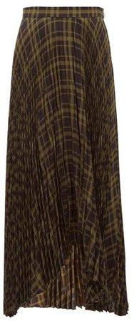 Checked Pleated Crepe Skirt - Womens - Green Multi