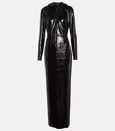 Sequin Embellished Hooded Gown in Black - Tom Ford | Mytheresa