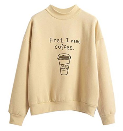 Amazon.com: fashiononly Moletons Primeiro I Need Café Letra estampa Coreano Fashion estampa Roupas Teen bonito pulôver camisolas: Clothing
