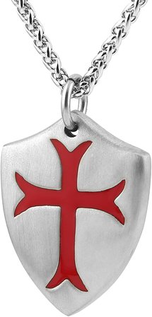 Amazon.com: HZMAN Knights Templar Cross Joshua 1:9 Shield Stainless Steel Pendant Necklace with FREE 24 Inch Chain (Black Red): Clothing