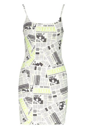 Newspaper Print Strappy Mini Dress | Boohoo