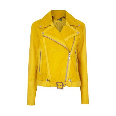 Classic Combined Suede & Leather Biker Jacket With Belt & Buckle - Yellow | ZUT London | Wolf & Badger
