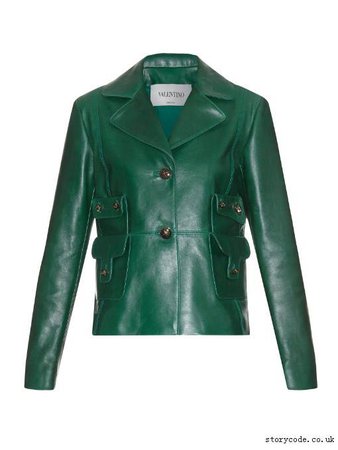WOMEN CLOTHING Womens Valentino Leather Jacket Rockstud Clothing Lamb-Leather Green Jackets - £233.67