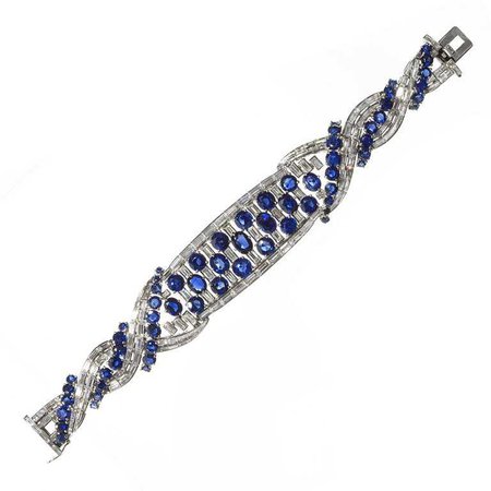 Boucheron Paris 1950s Sapphire Diamond and Platinum Bracelet For Sale at 1stdibs