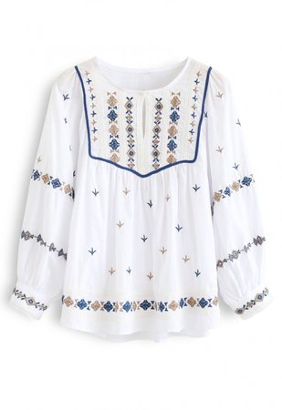 Embroidered Hi-Lo Boho Dolly Top in White - NEW ARRIVALS - Retro, Indie and Unique Fashion