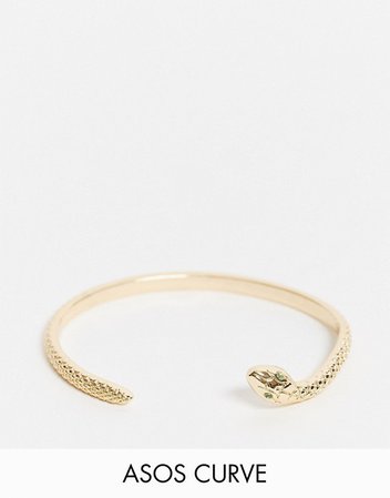 ASOS DESIGN Curve cuff bracelet with thin snake detail in gold tone | ASOS