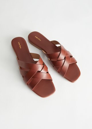 Leather Criss Cross Mule Sandals - Brown - Flat sandals - & Other Stories