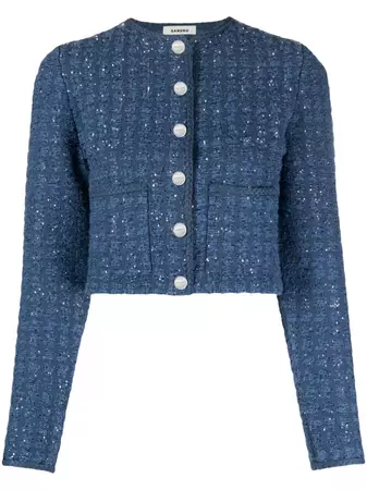 SANDRO Veste Crop En Tweed à Sequins - Farfetch