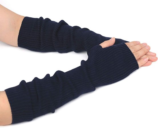 Cashmere Blend Arm Warmer Winter Fingerless Gloves Knit Long Sleeve Mitten Gloves Wrist Warmer with Thumb Hole for Women (Black) at Amazon Women’s Clothing store
