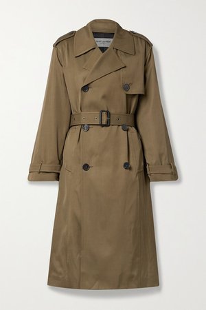 Belted Double-breasted Gabardine Trench Coat - Army green