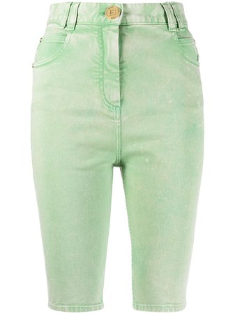 Balmain acid wash knee-length denim shorts green VF15425D090 - Farfetch