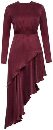 UNDRESS - Eila Asymmetric Burgundy Flared Midi To Mini Dress