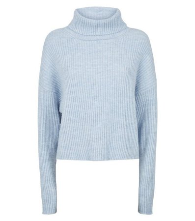 Pale Blue Ribbed Knit Roll Neck Jumper | New Look