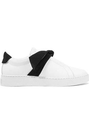 Alexandre Birman | Clarita bow-embellished suede-trimmed leather slip-on sneakers | NET-A-PORTER.COM
