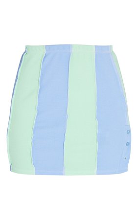 Blue Contrast Stripe Button Detail Hem Skirt | PrettyLittleThing USA