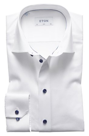 Eton Slim Fit Twill Dress Shirt with Grey Details | Nordstrom