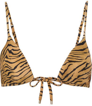 Tiger-print Triangle Bikini Top - Sand