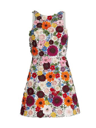 Shop Alice + Olivia Lindsey Floral-Embellished Minidress | Saks Fifth Avenue