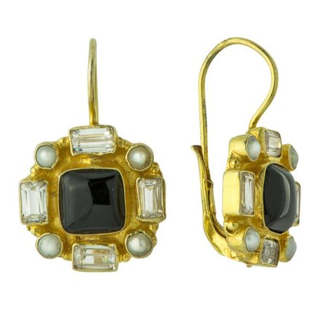 Grand Duchy Onyx, Cubic Zirconia and Pearl Earrings : Museum of Jewelry