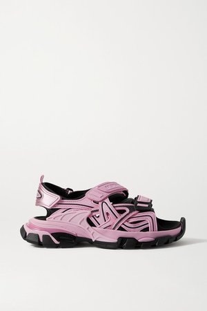 Track Logo-detailed Leather And Rubber Sandals - Pink