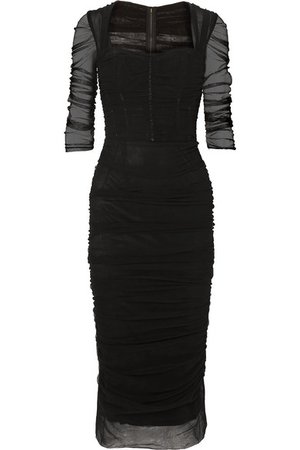 Dolce & Gabbana | Ruched stretch-tulle midi dress | NET-A-PORTER.COM