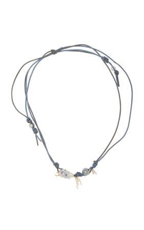 18k Yellow Gold Diamond And Pearl Sparkling Night Sky Chain & Leather Necklace By Joie Digiovanni | Moda Operandi