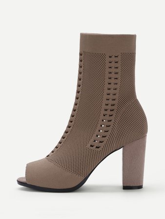 Cut Out Detail Peep Toe Block Heeled Boots