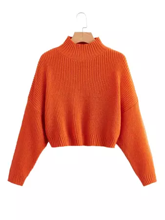 High Neck Drop Shoulder Chunky Knit Sweater | SHEIN USA